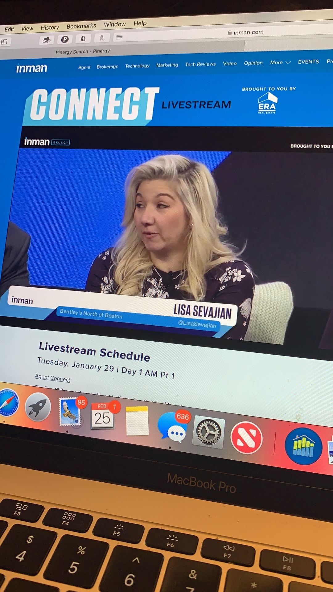 Lisa Sevajian featured on the Inman Connect livestream, lower-third graphic reads Lisa Sevajian, Bentley's North of Boston.